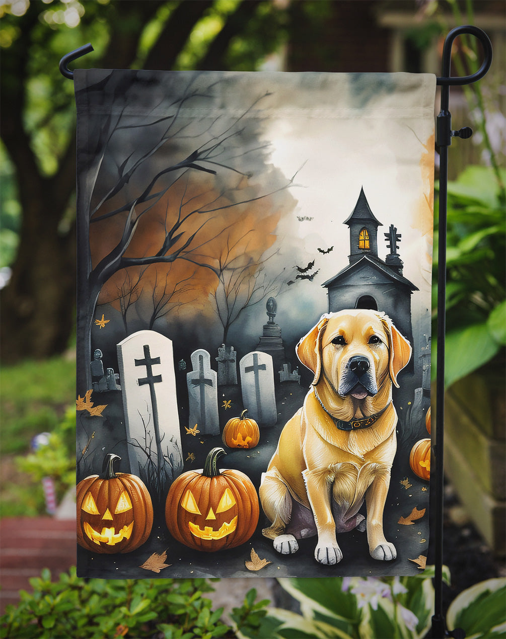 Yellow Labrador Retriever Spooky Halloween Garden Flag
