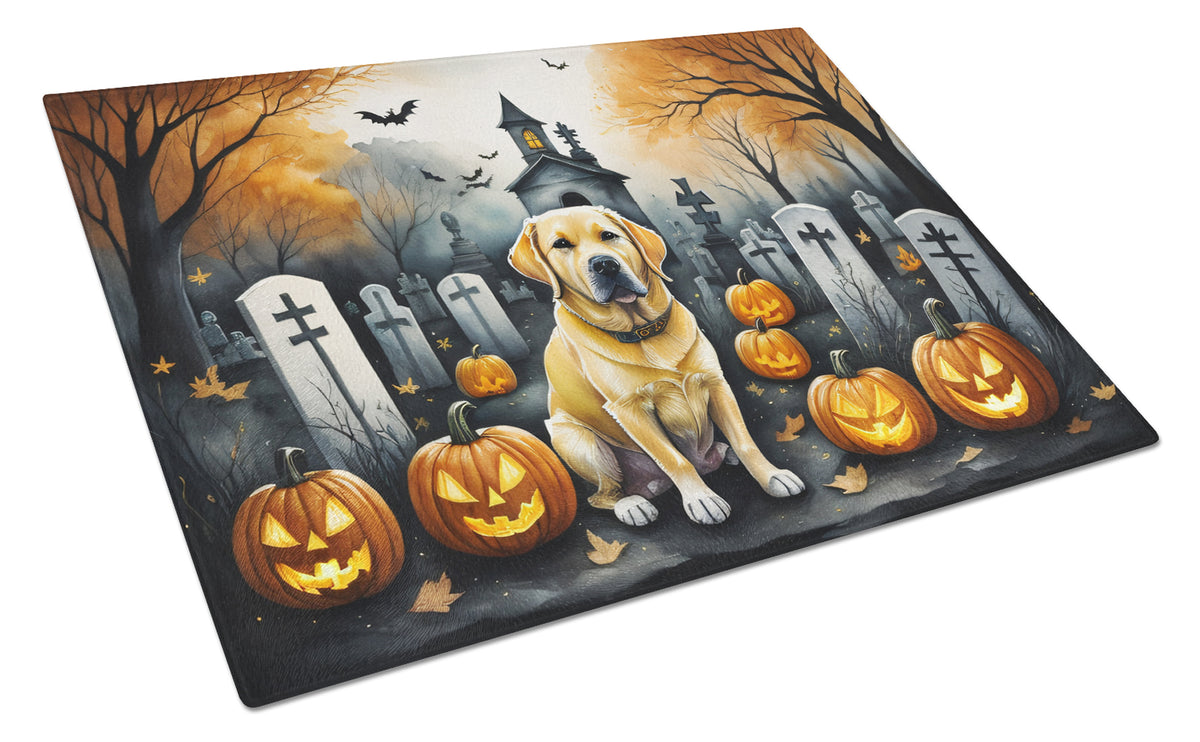 Buy this Yellow Labrador Retriever Spooky Halloween Glass Cutting Board Large
