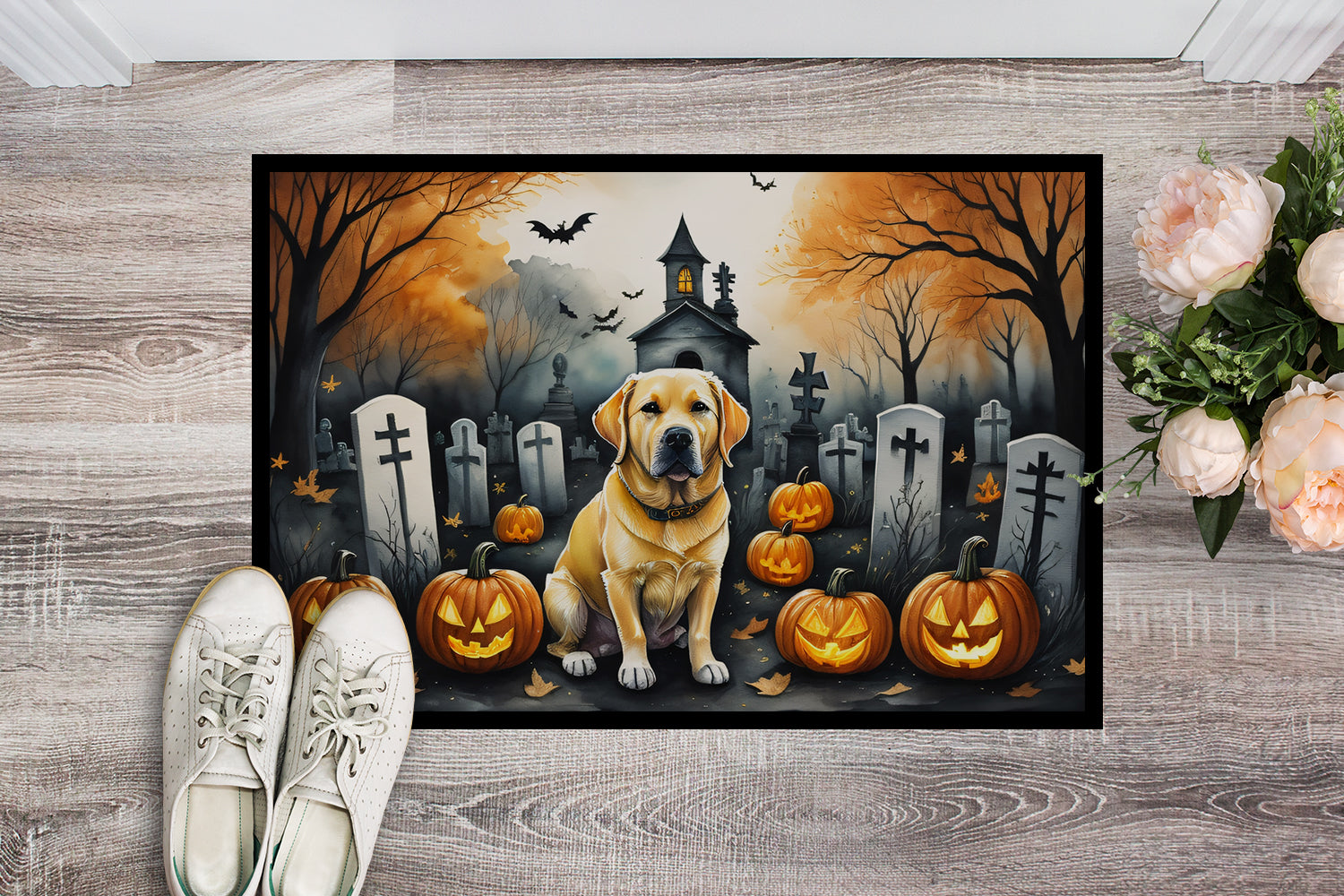 Yellow Labrador Retriever Spooky Halloween Doormat 18x27