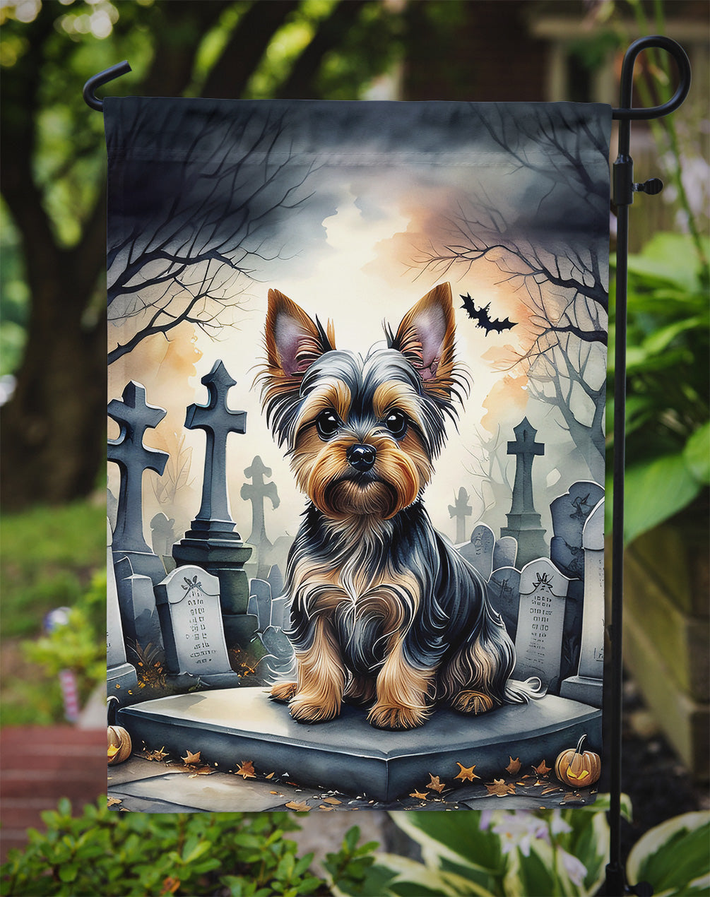 Yorkshire Terrier Spooky Halloween Garden Flag