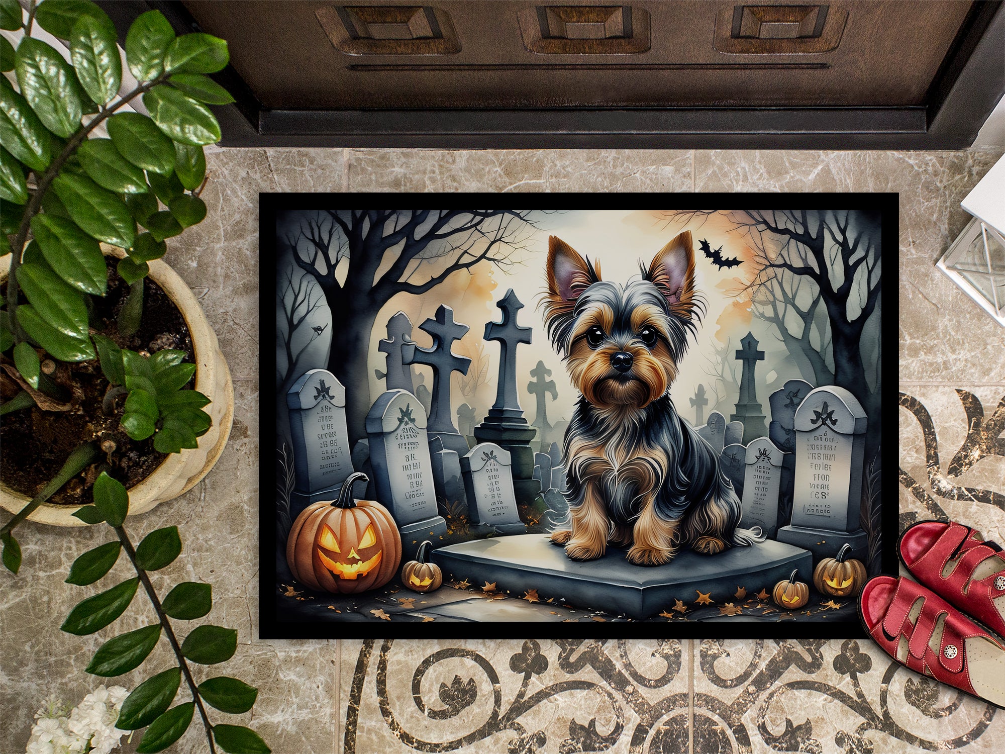 Yorkshire Terrier Spooky Halloween Doormat 18x27