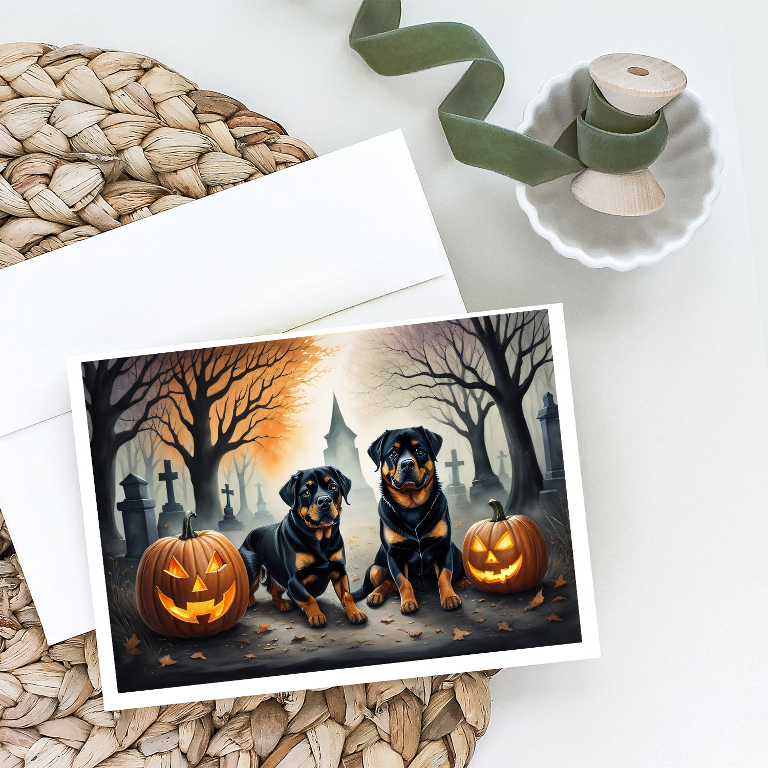 Rottweiler Spooky Halloween Greeting Cards and Envelopes Pack of 8