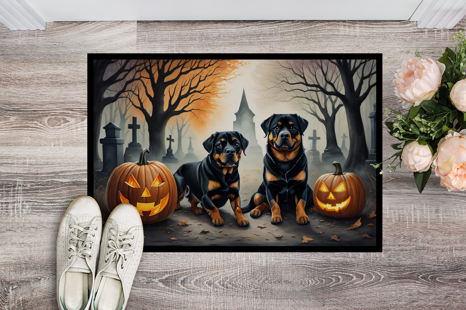 Rottweiler Spooky Halloween Indoor or Outdoor Mat 24x36