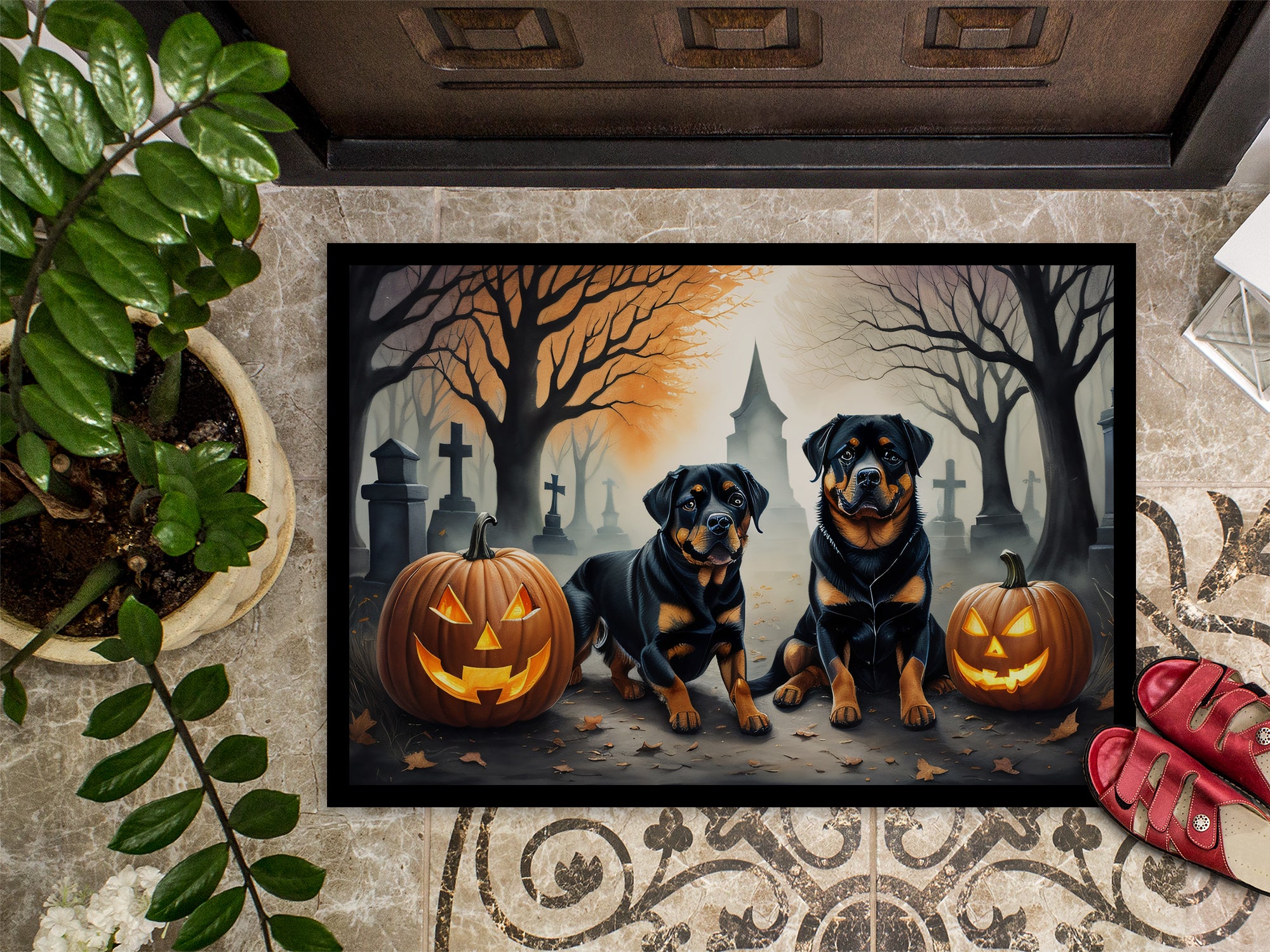 Rottweiler Spooky Halloween Indoor or Outdoor Mat 24x36
