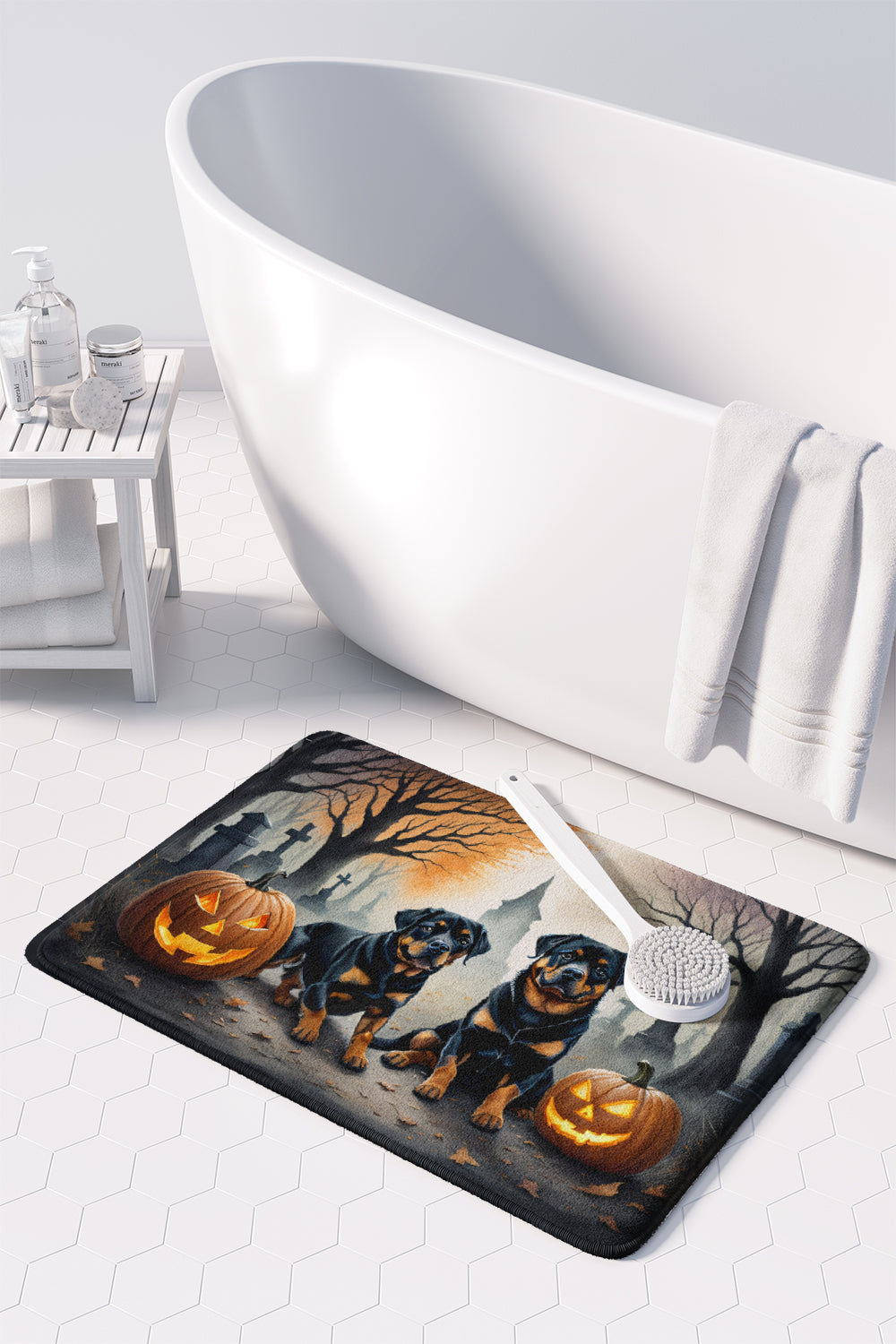 Rottweiler Spooky Halloween Memory Foam Kitchen Mat
