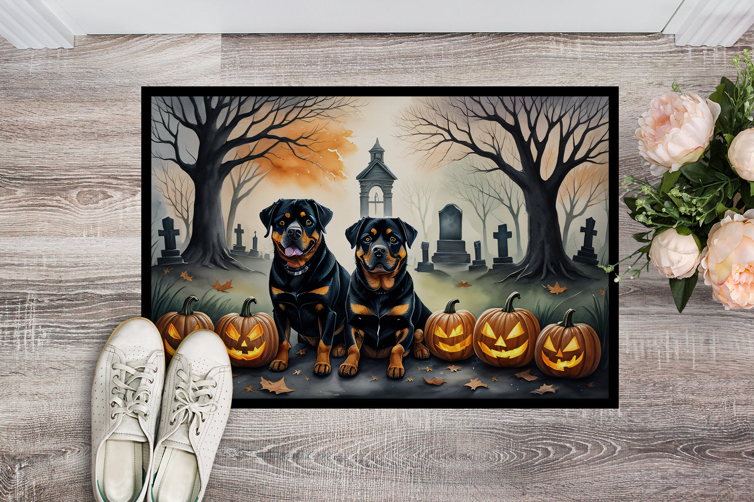 Rottweiler Spooky Halloween Doormat 18x27