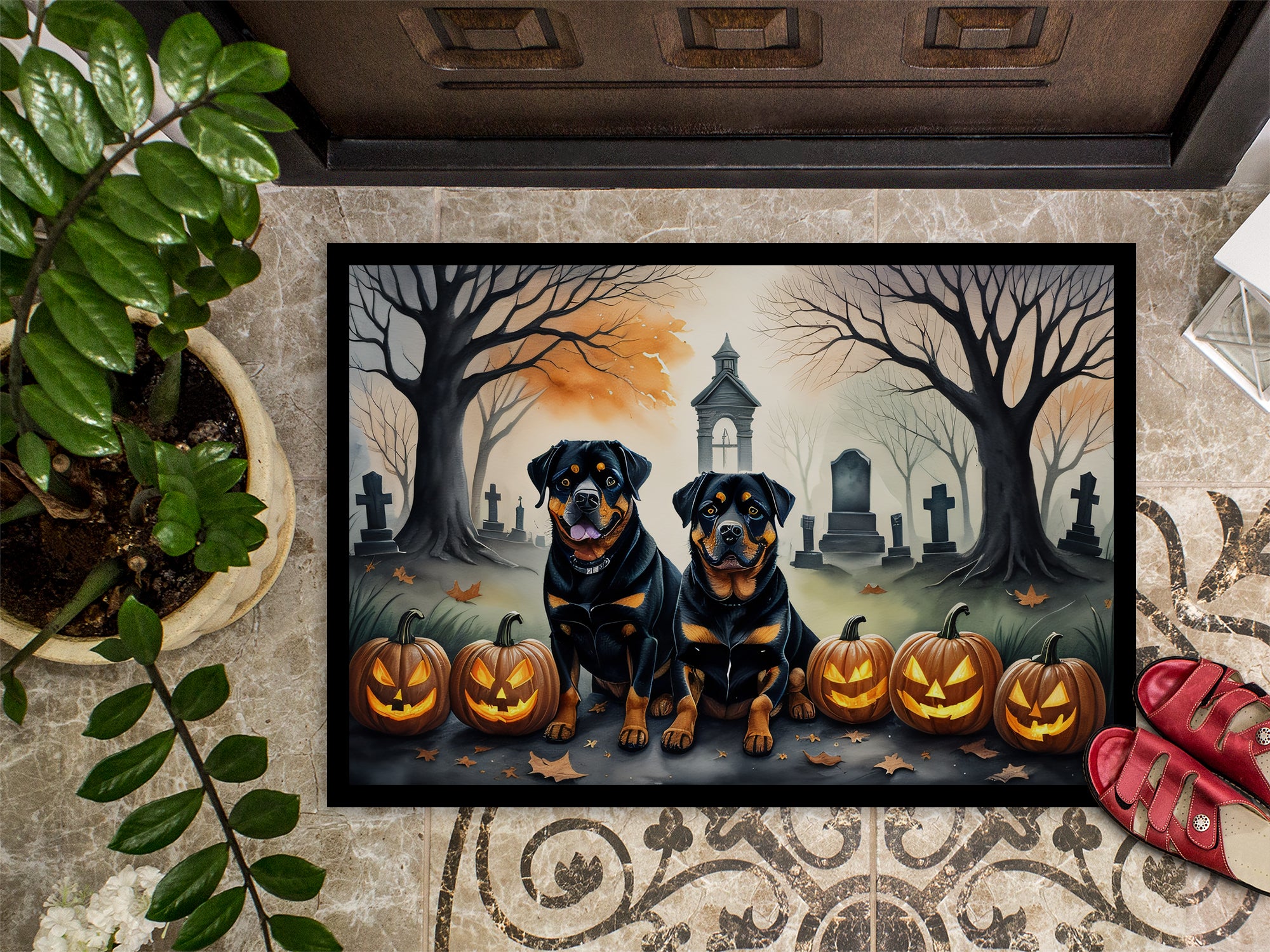 Rottweiler Spooky Halloween Doormat 18x27