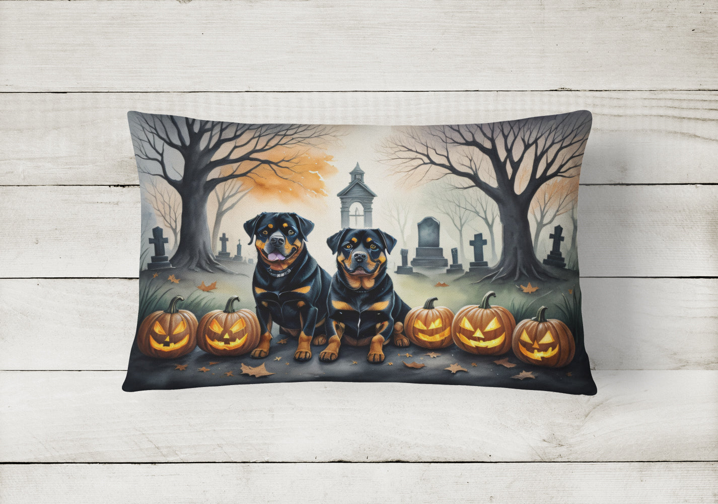 Rottweiler Spooky Halloween Fabric Decorative Pillow