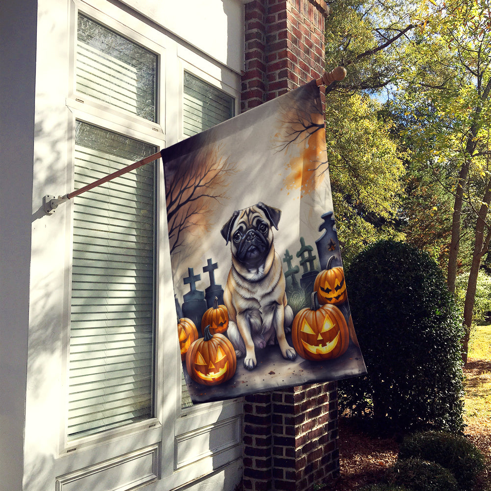 Fawn Pug Spooky Halloween House Flag