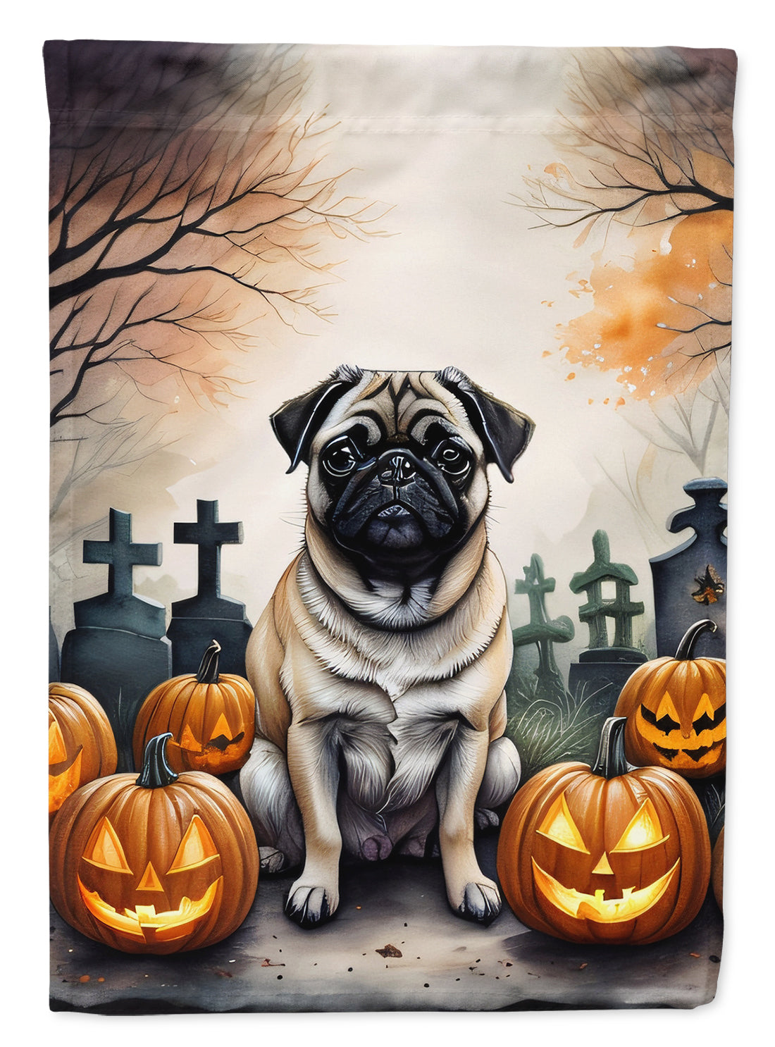 Buy this Fawn Pug Spooky Halloween House Flag
