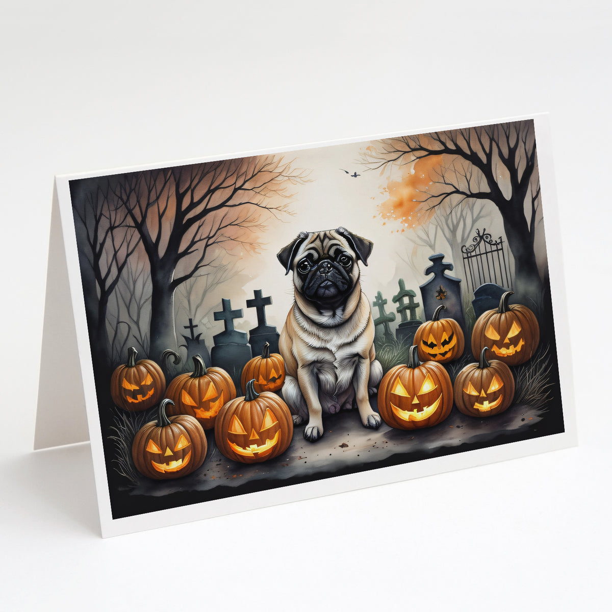 Buy this Fawn Pug Spooky Halloween Greeting Cards and Envelopes Pack of 8