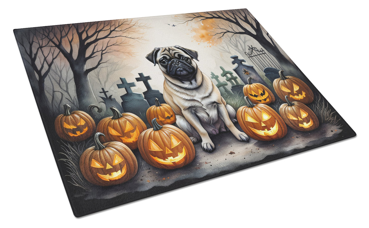 Buy this Fawn Pug Spooky Halloween Glass Cutting Board Large