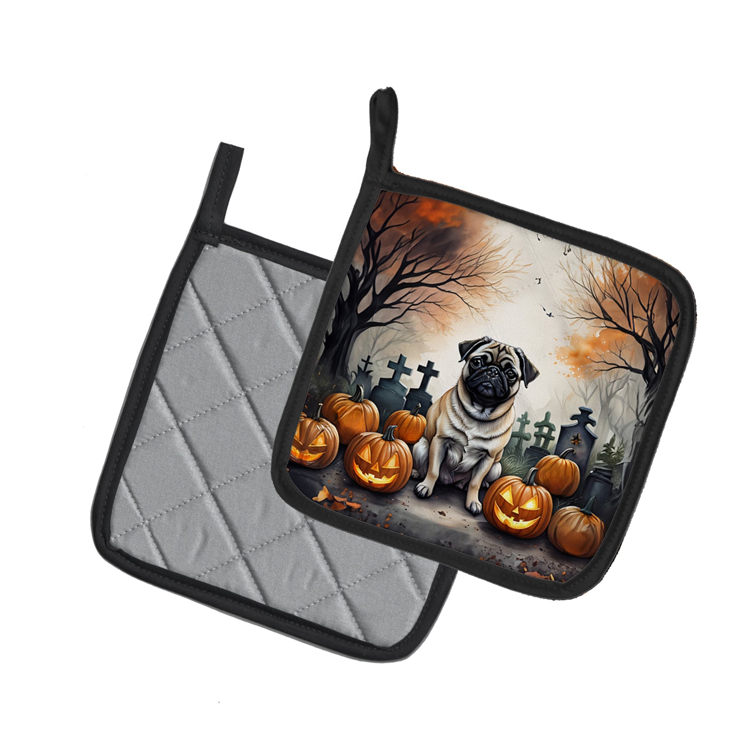 Fawn Pug Spooky Halloween Pair of Pot Holders