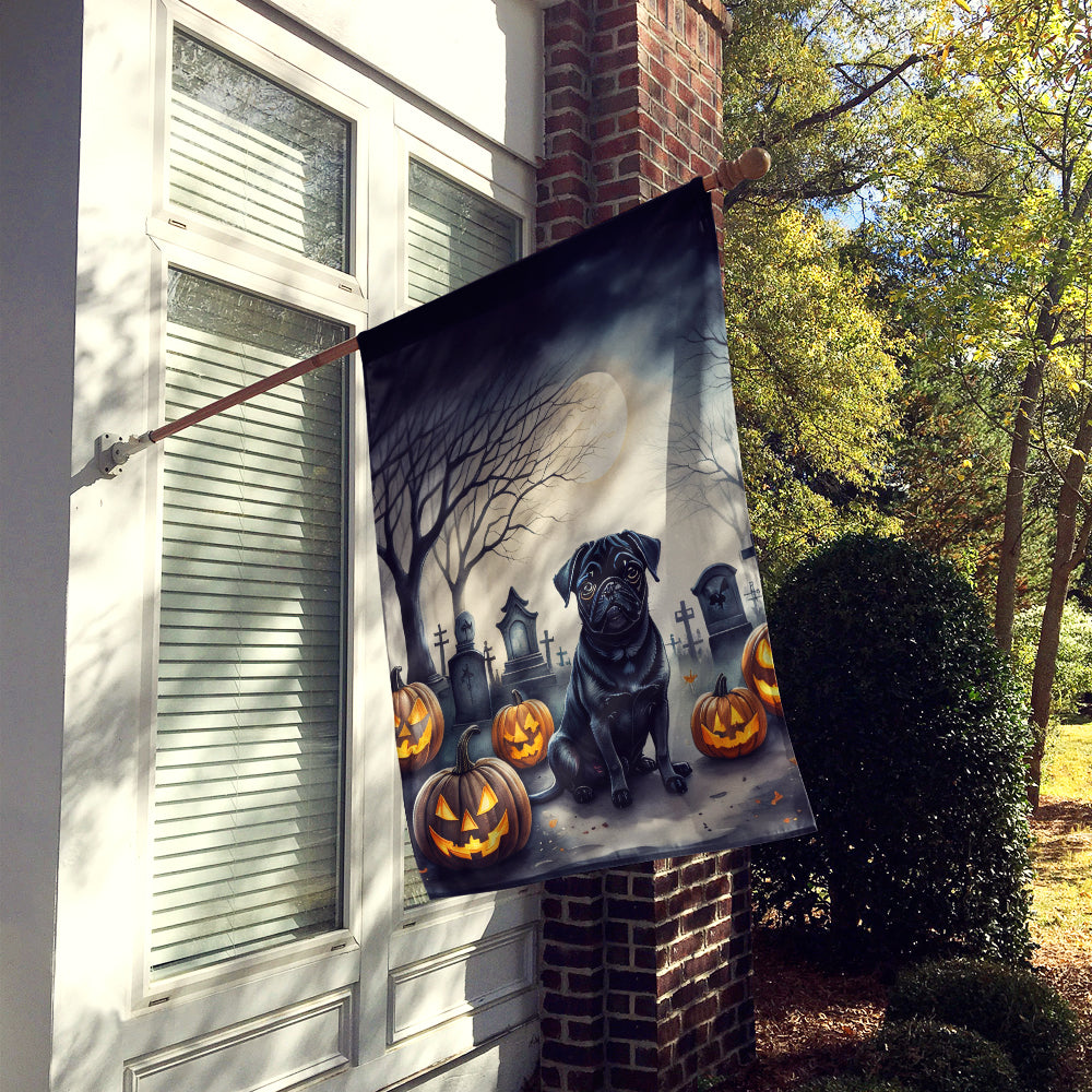 Black Pug Spooky Halloween House Flag