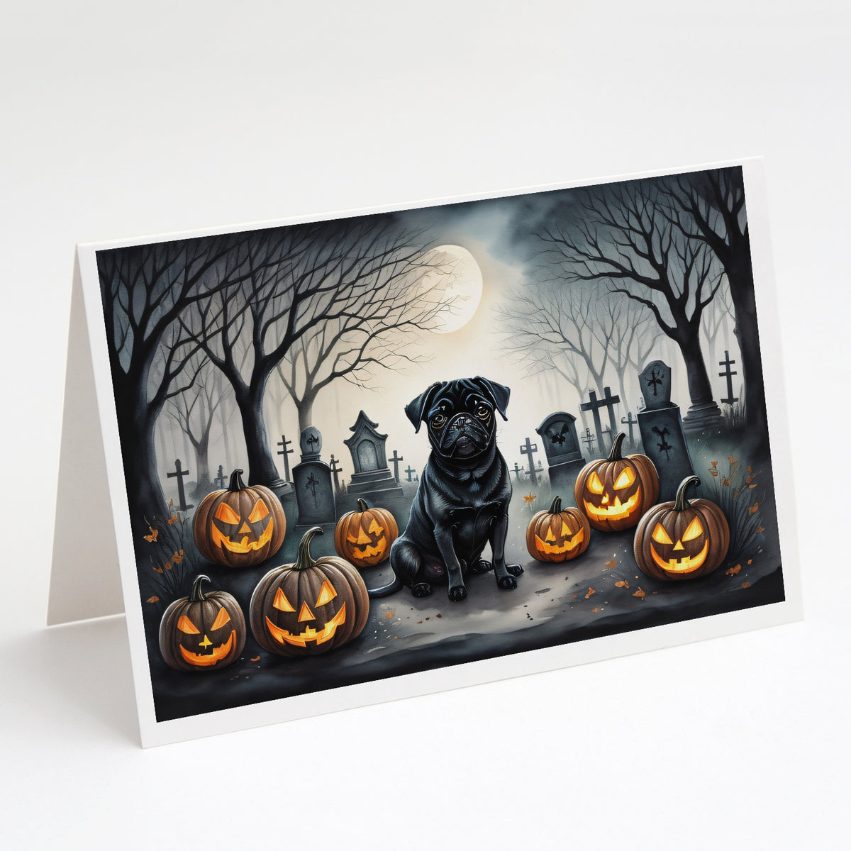 Buy this Black Pug Spooky Halloween Greeting Cards and Envelopes Pack of 8