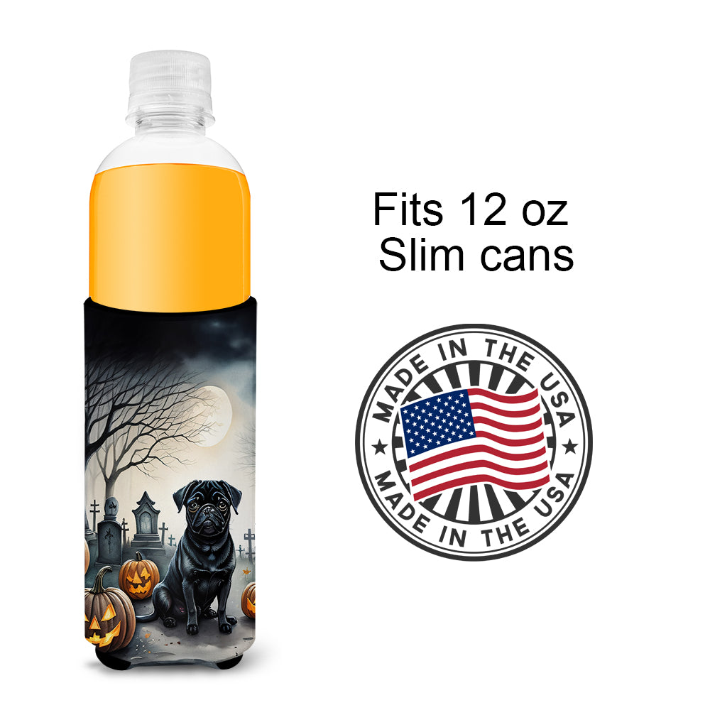 Black Pug Spooky Halloween Hugger for Ultra Slim Cans