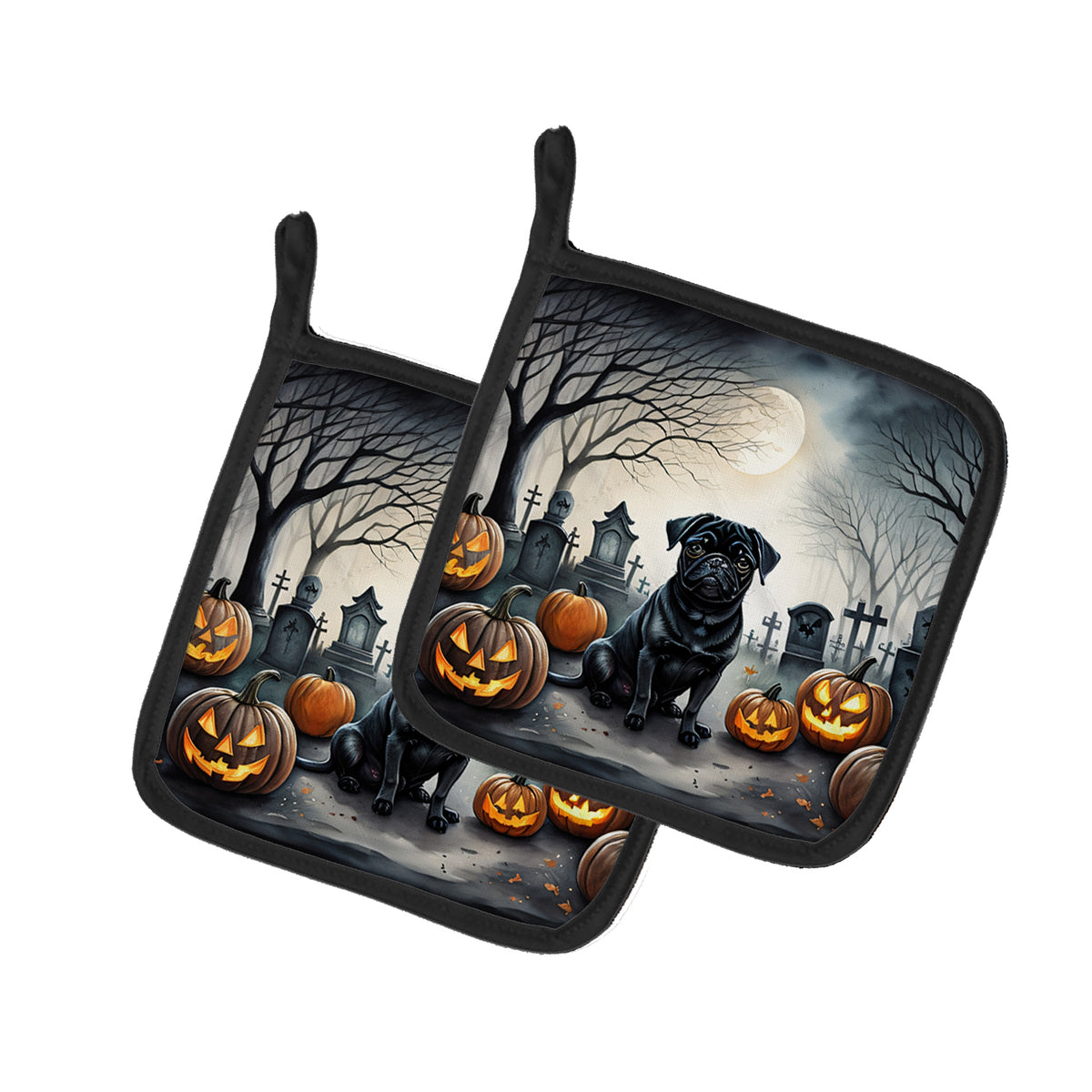 Buy this Black Pug Spooky Halloween Pair of Pot Holders