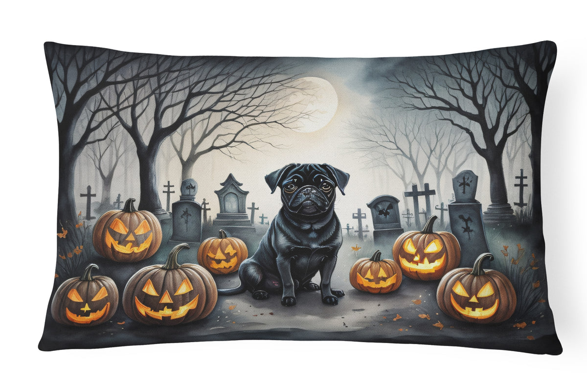 Buy this Black Pug Spooky Halloween Fabric Decorative Pillow