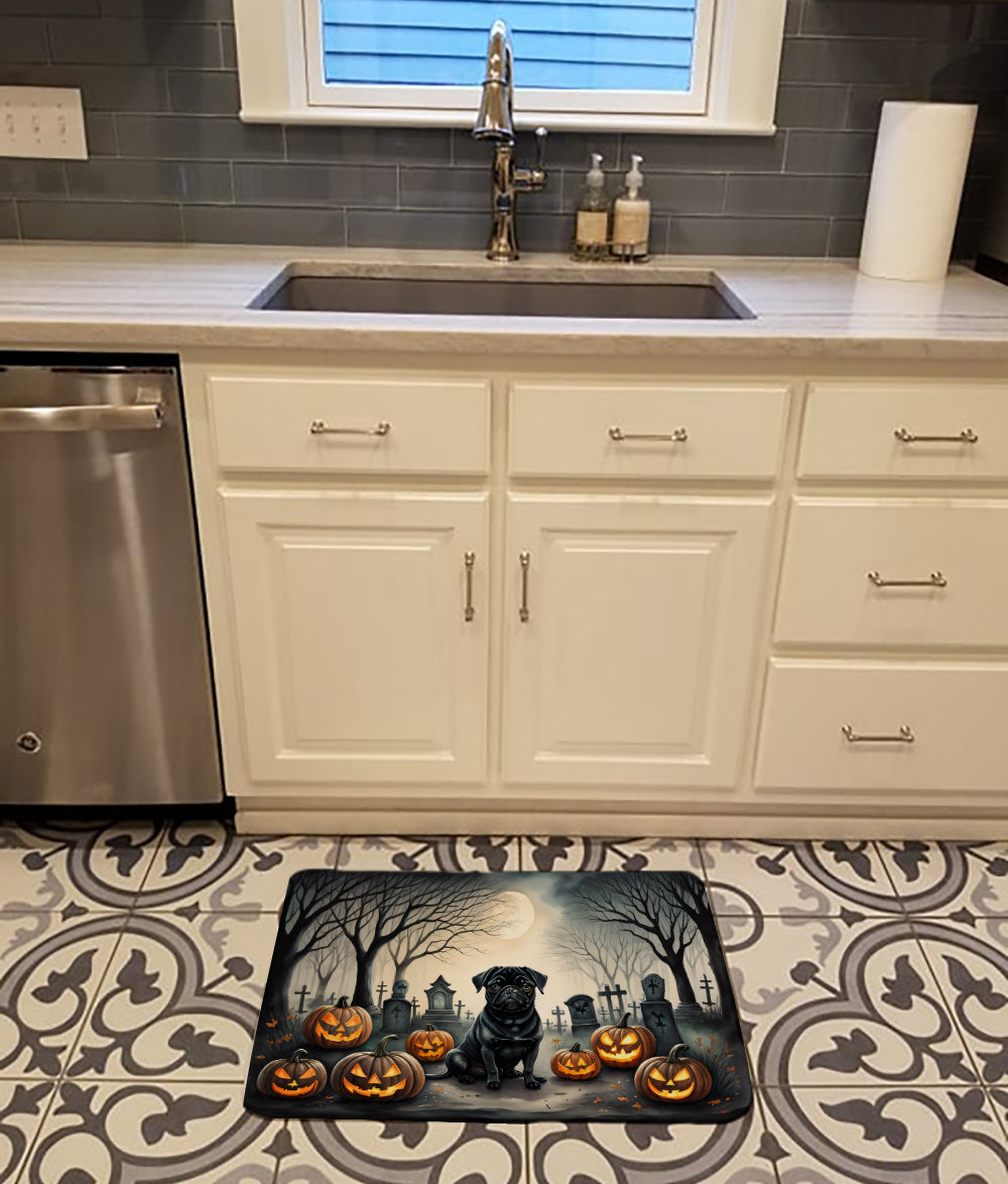 Black Pug Spooky Halloween Memory Foam Kitchen Mat