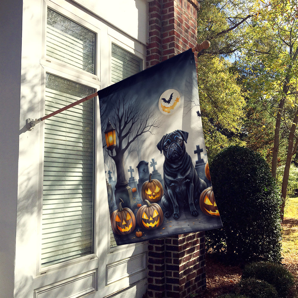 Buy this Black Pug Spooky Halloween House Flag