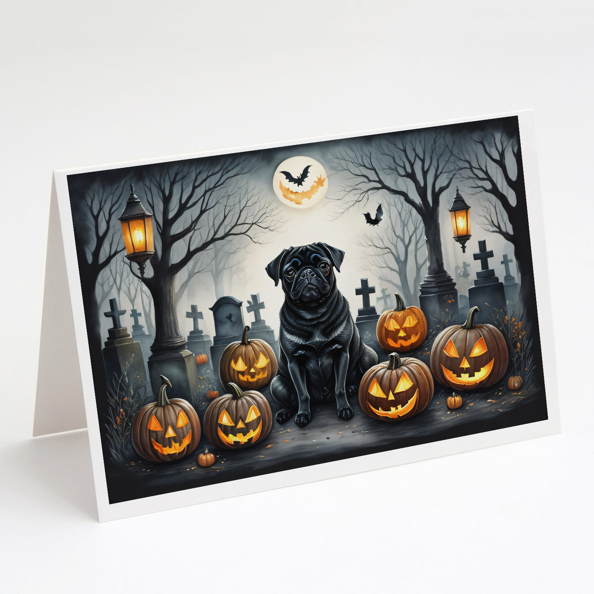 Buy this Black Pug Spooky Halloween Greeting Cards and Envelopes Pack of 8