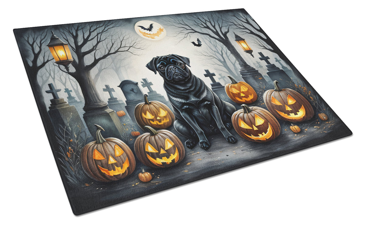Buy this Black Pug Spooky Halloween Glass Cutting Board Large