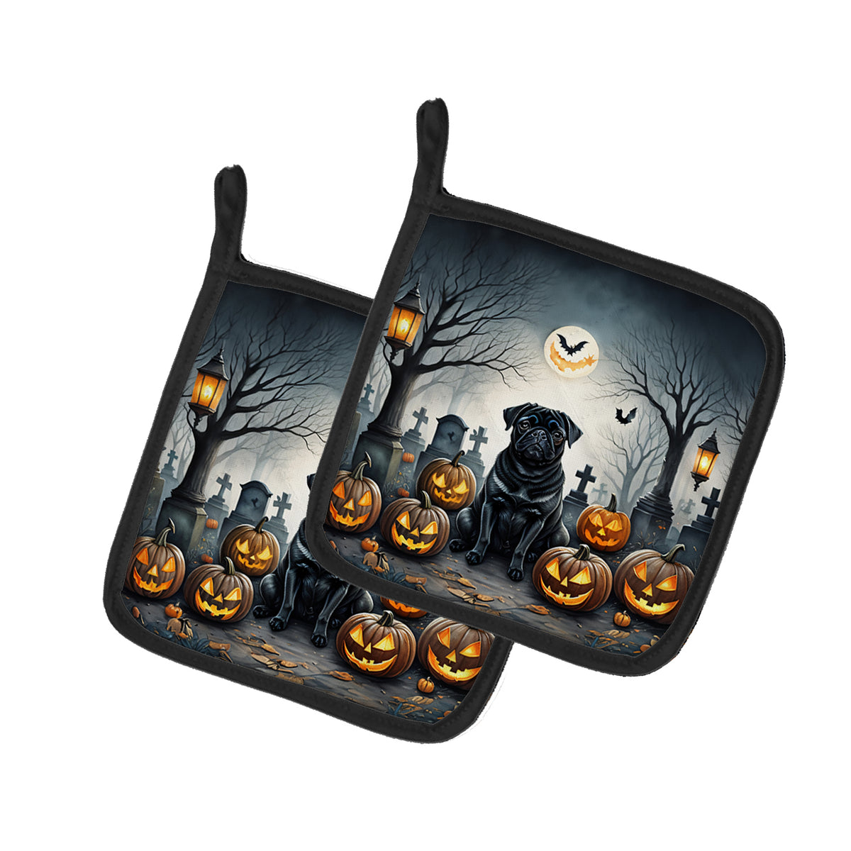 Buy this Black Pug Spooky Halloween Pair of Pot Holders
