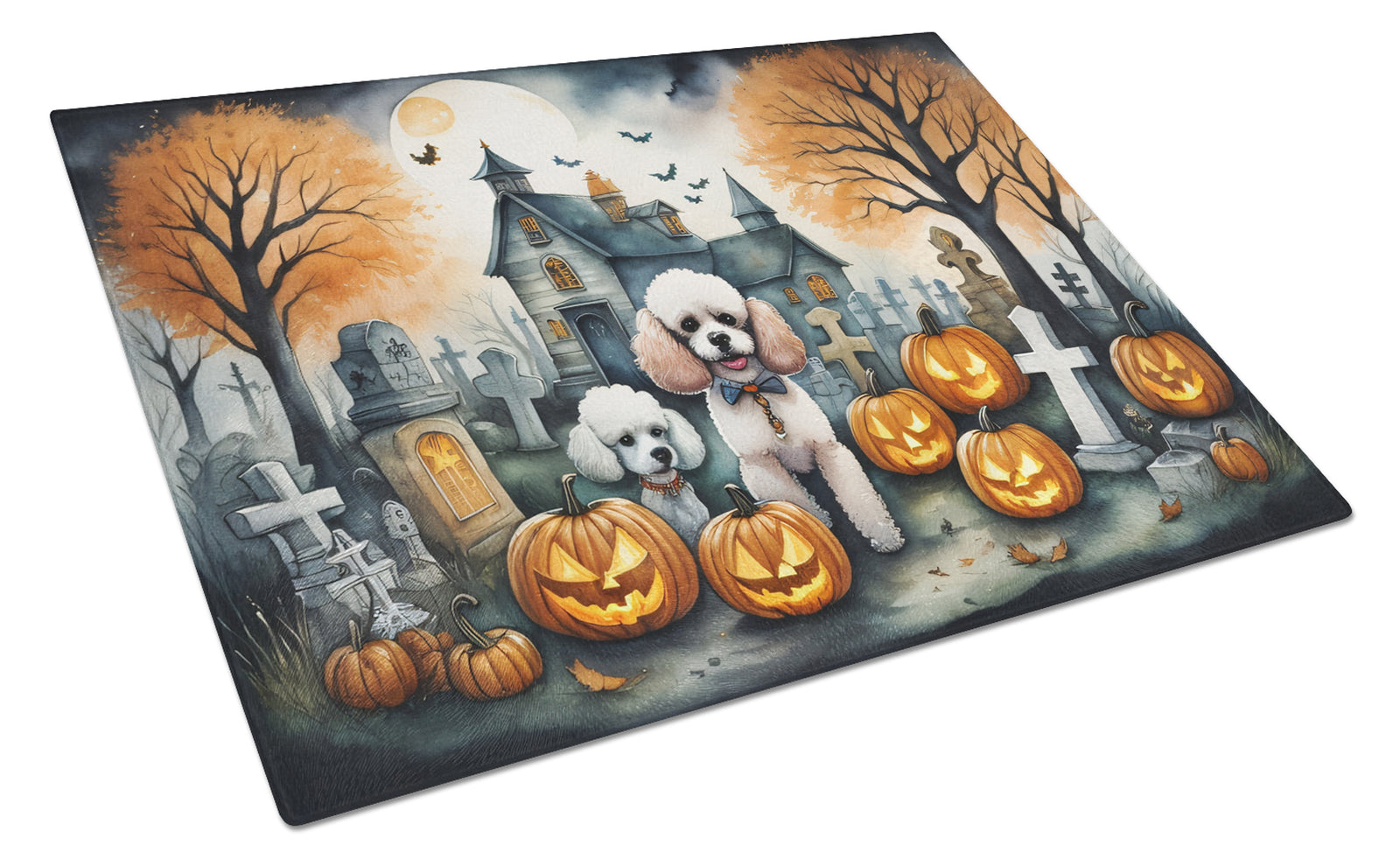 Buy this Poodle Spooky Halloween Glass Cutting Board Large