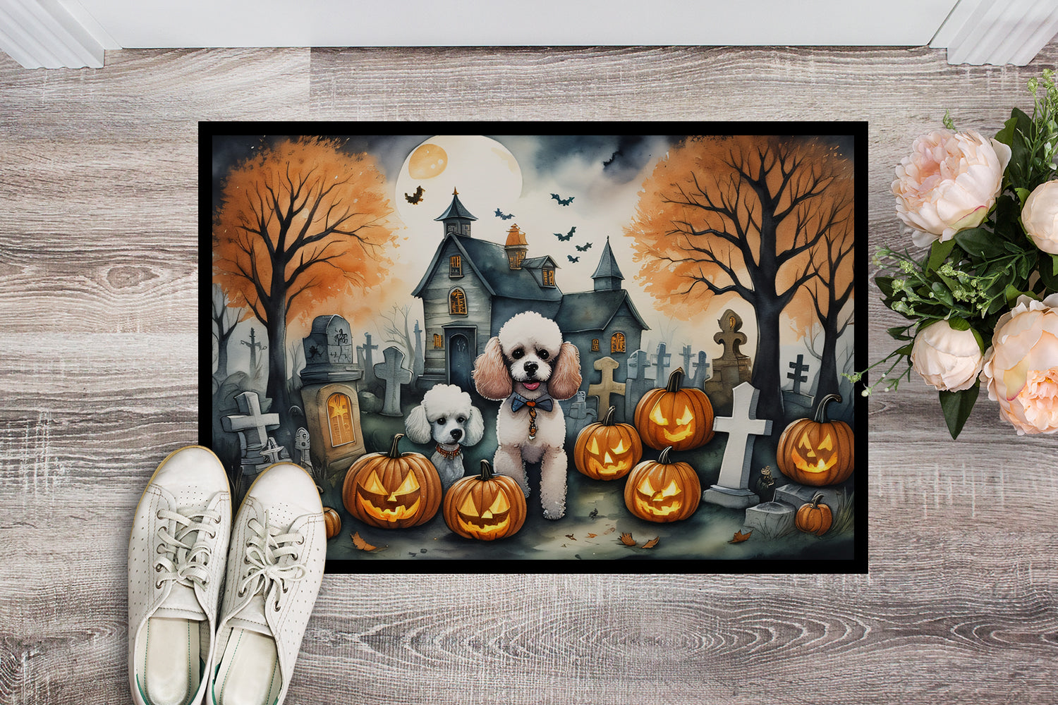 Poodle Spooky Halloween Doormat 18x27