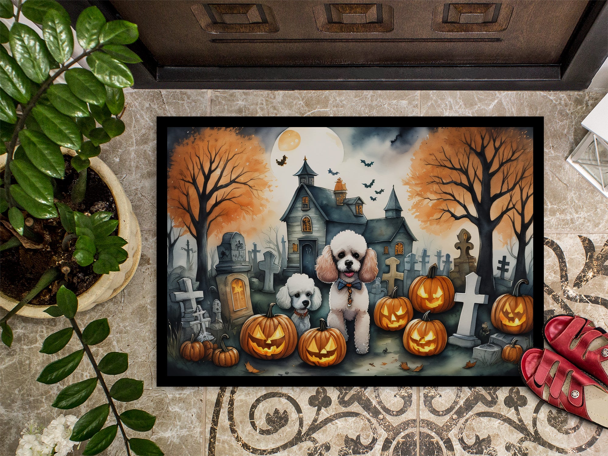Poodle Spooky Halloween Doormat 18x27
