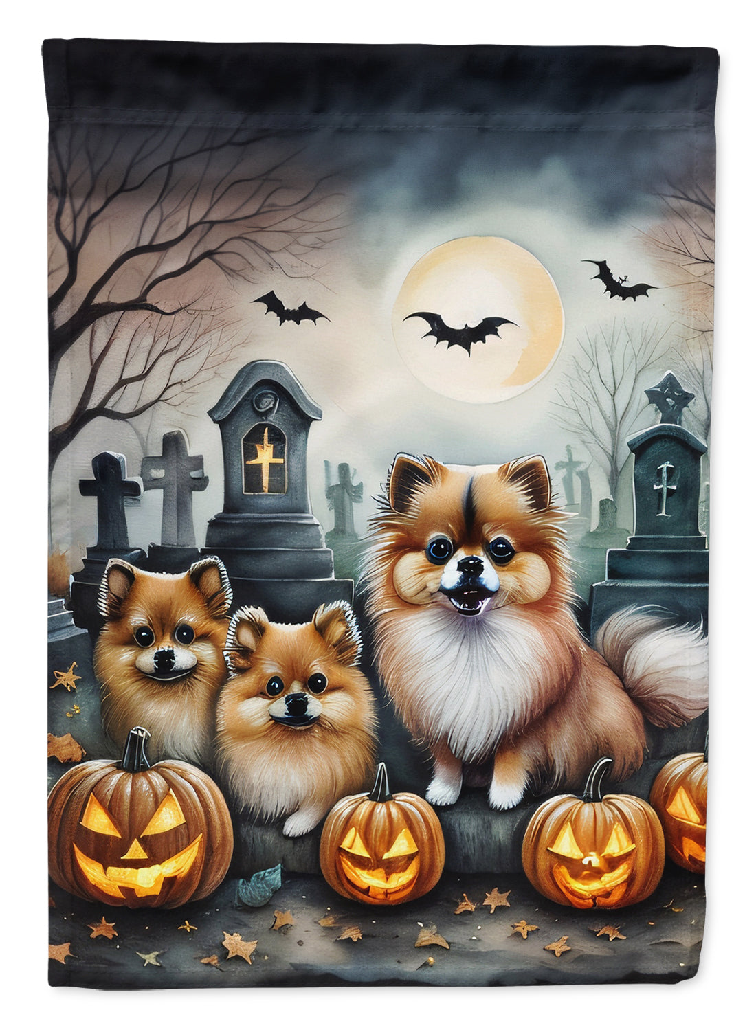 Buy this Pomeranian Spooky Halloween House Flag