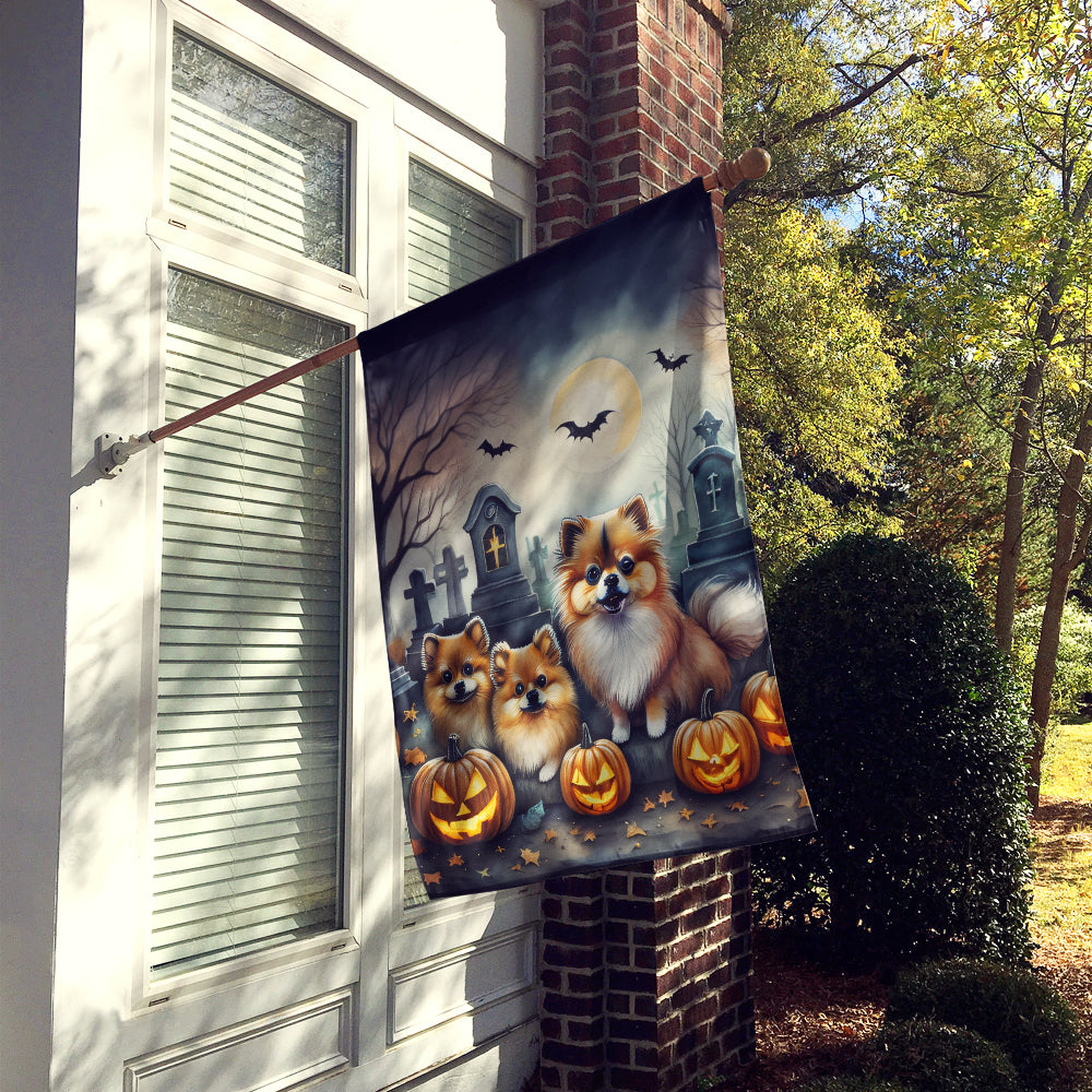 Pomeranian Spooky Halloween House Flag