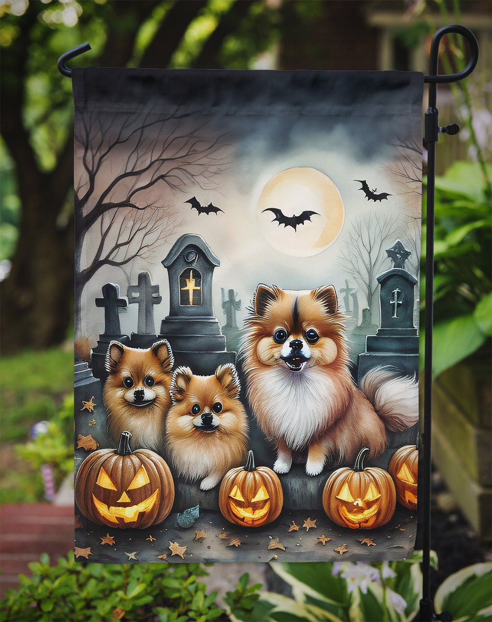 Pomeranian Spooky Halloween Garden Flag