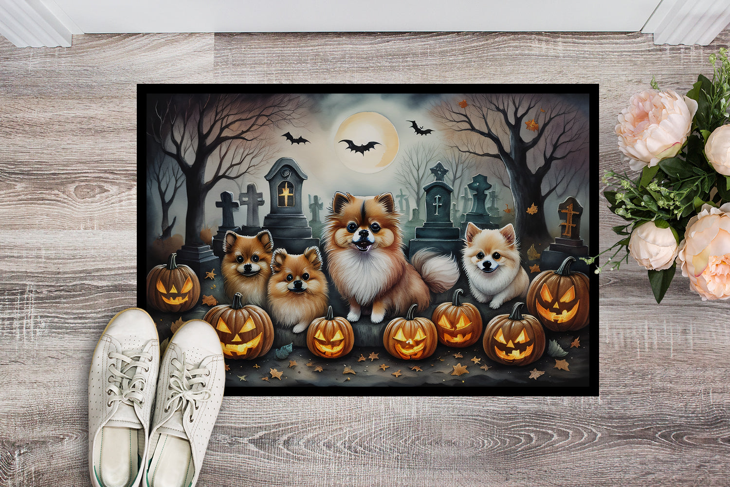 Pomeranian Spooky Halloween Indoor or Outdoor Mat 24x36