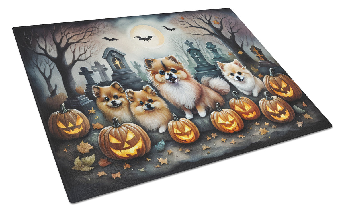 Buy this Pomeranian Spooky Halloween Glass Cutting Board Large