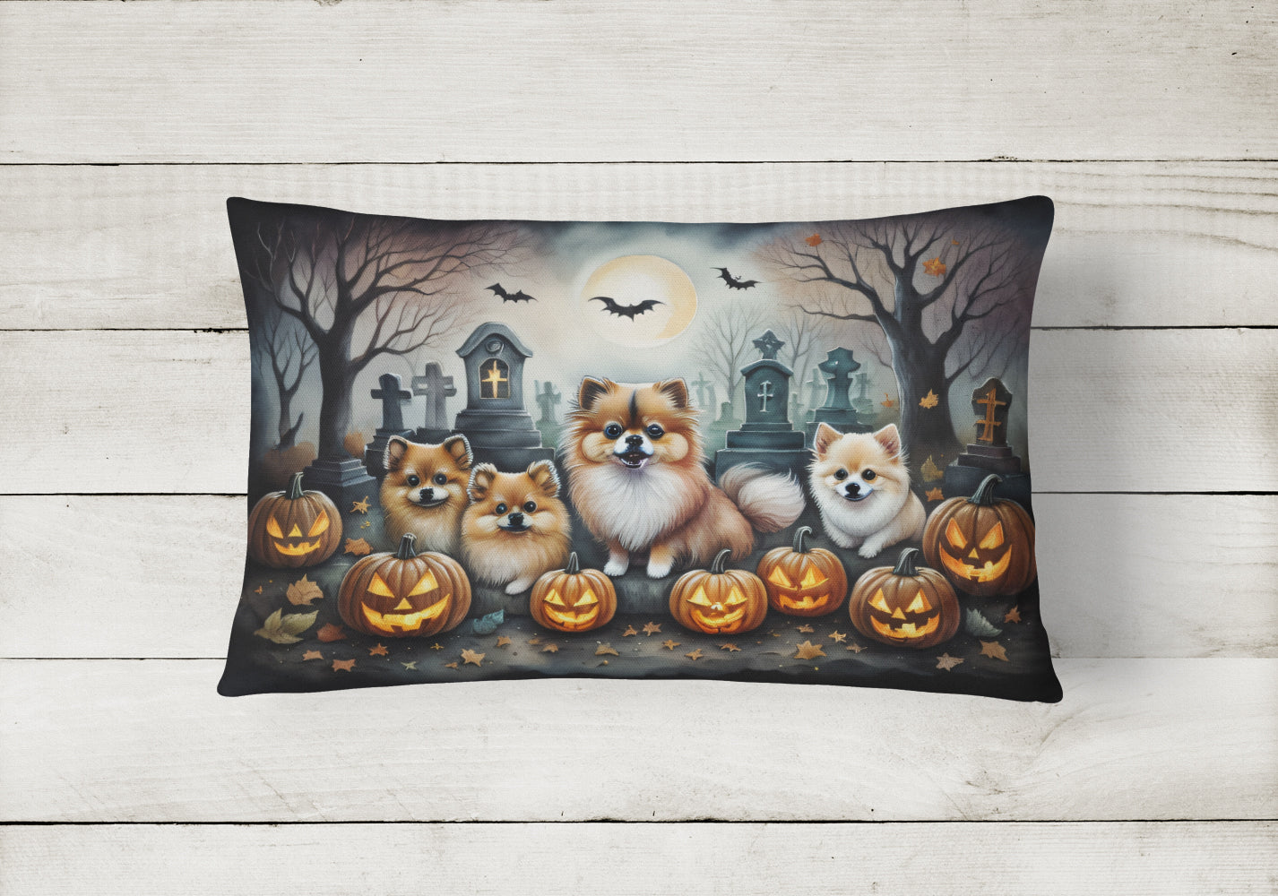 Pomeranian Spooky Halloween Fabric Decorative Pillow