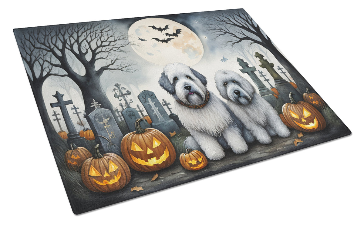 Buy this Old English Sheepdog Spooky Halloween Glass Cutting Board Large