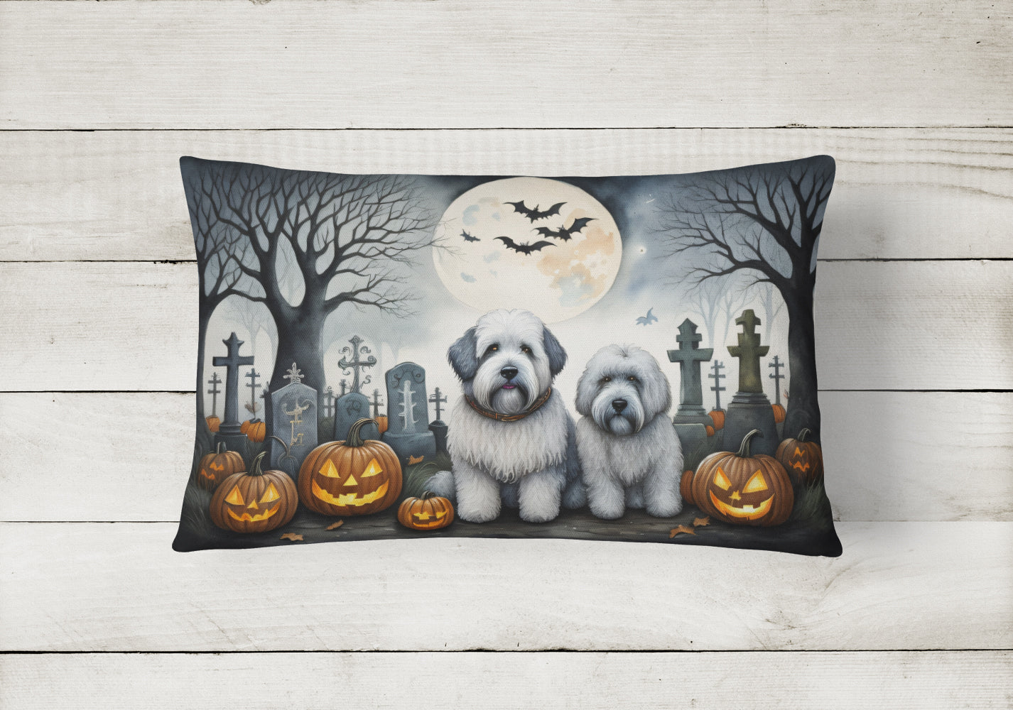 Old English Sheepdog Spooky Halloween Fabric Decorative Pillow