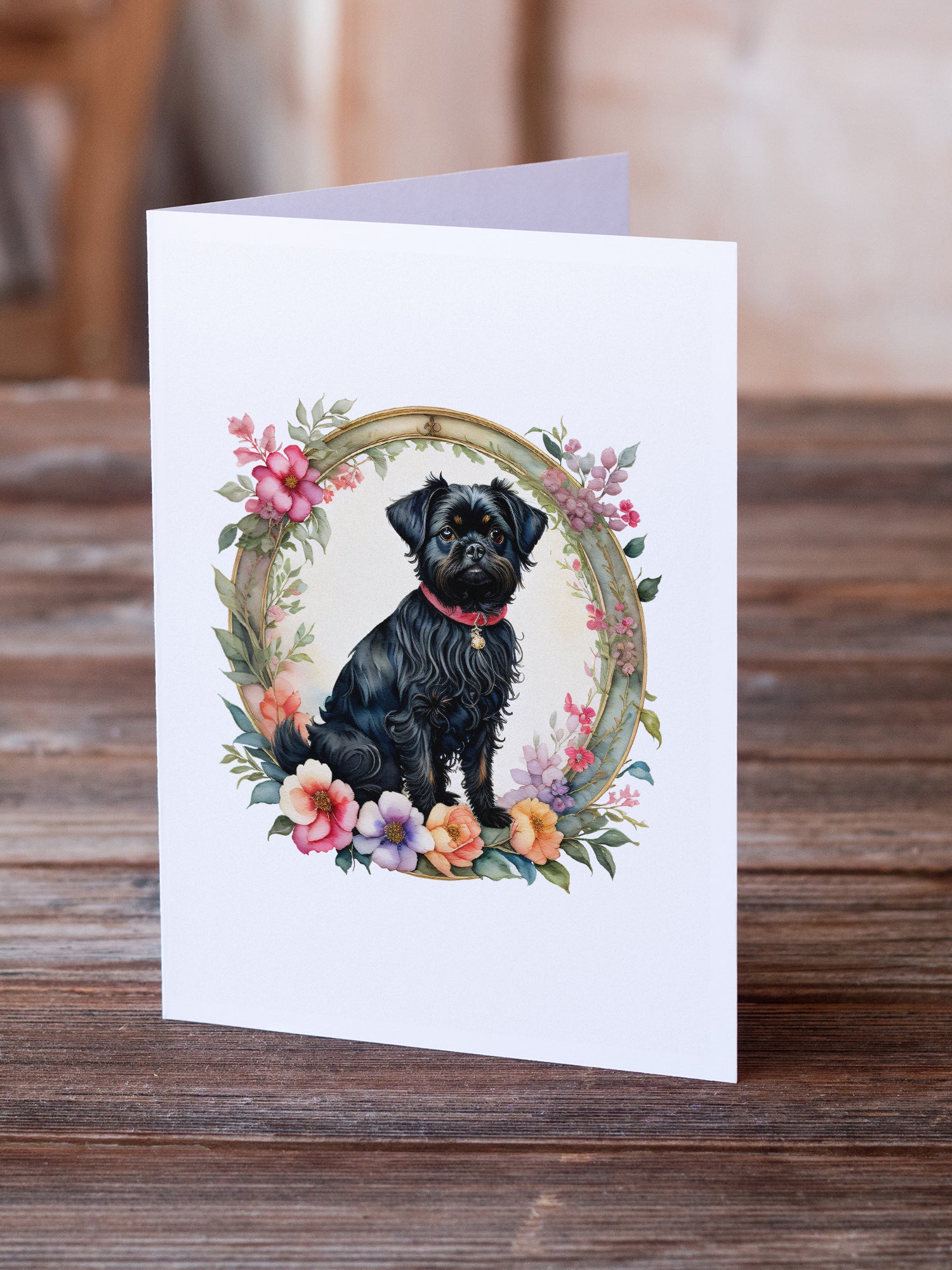 Affenpinscher and Flowers Greeting Cards and Envelopes Pack of 8