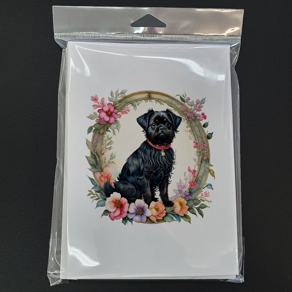 Affenpinscher and Flowers Greeting Cards and Envelopes Pack of 8
