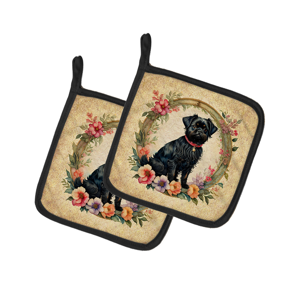 Buy this Affenpinscher and Flowers Pair of Pot Holders