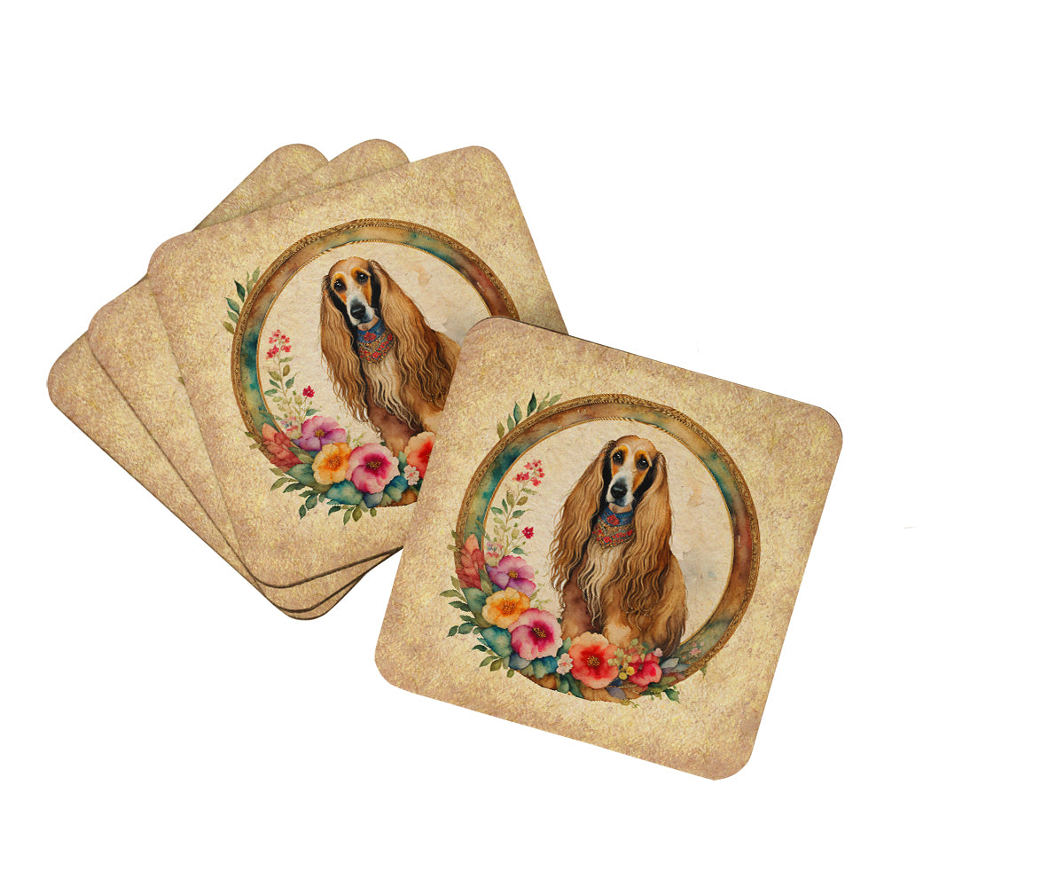 Buy this Afghan Hound and Flowers Foam Coasters