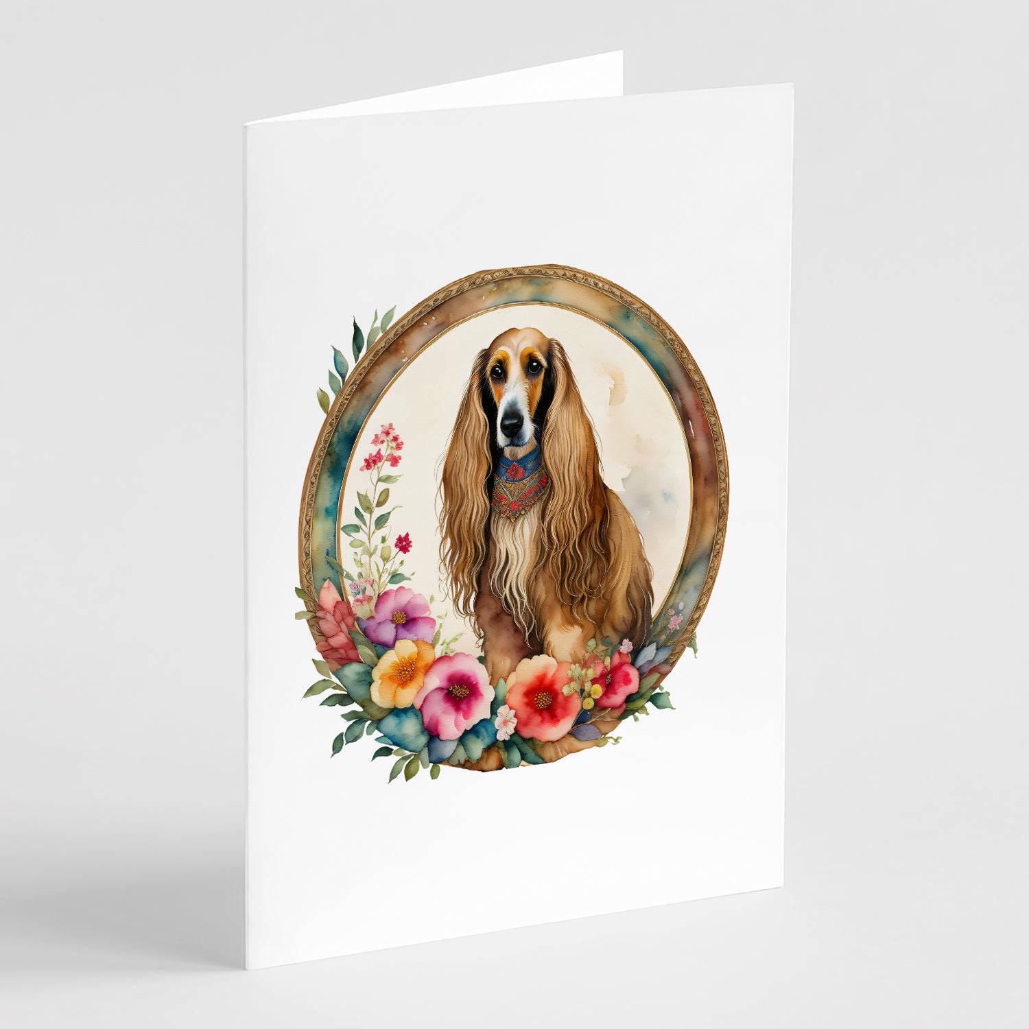 Buy this Afghan Hound and Flowers Greeting Cards and Envelopes Pack of 8