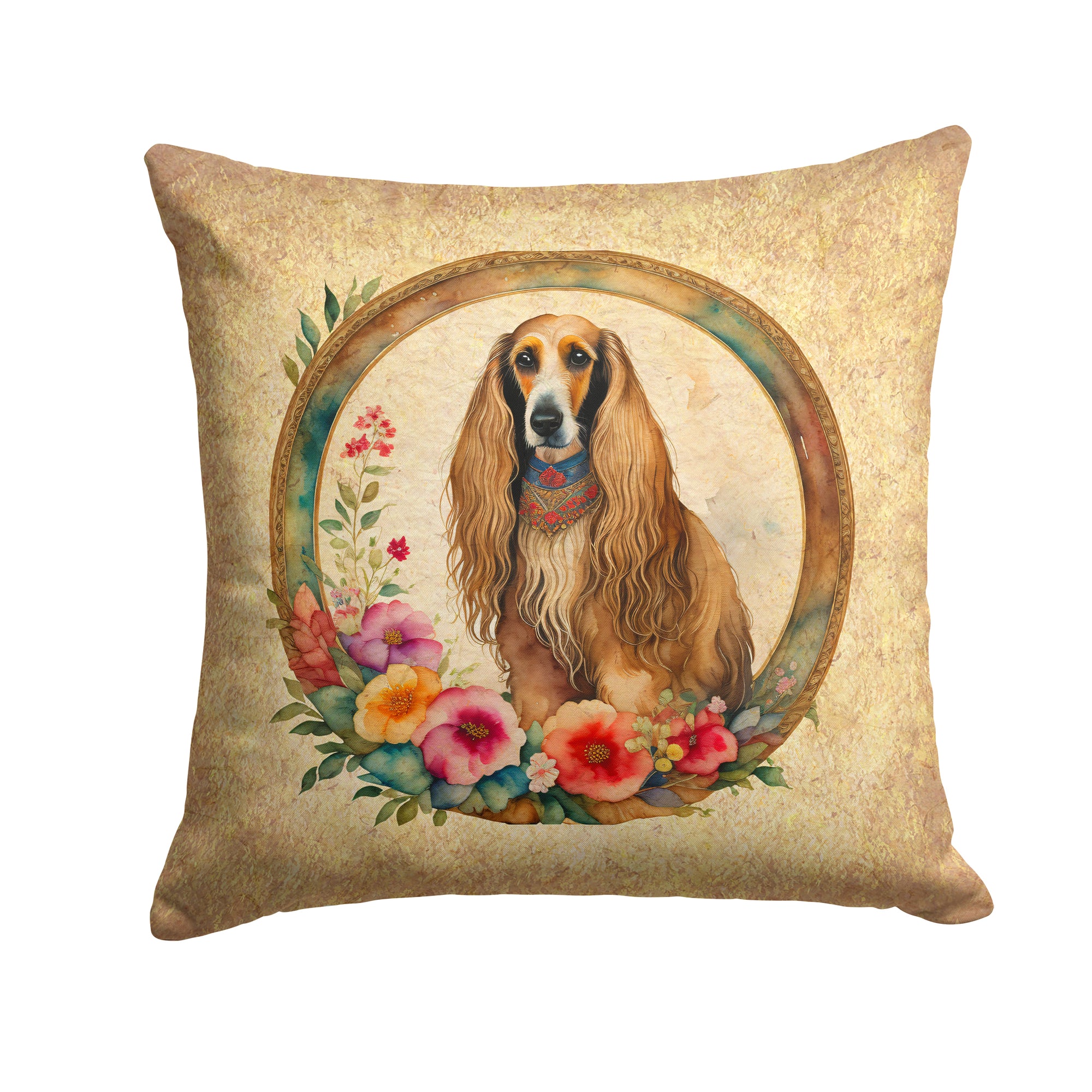 Buy this Afghan Hound and Flowers Fabric Decorative Pillow