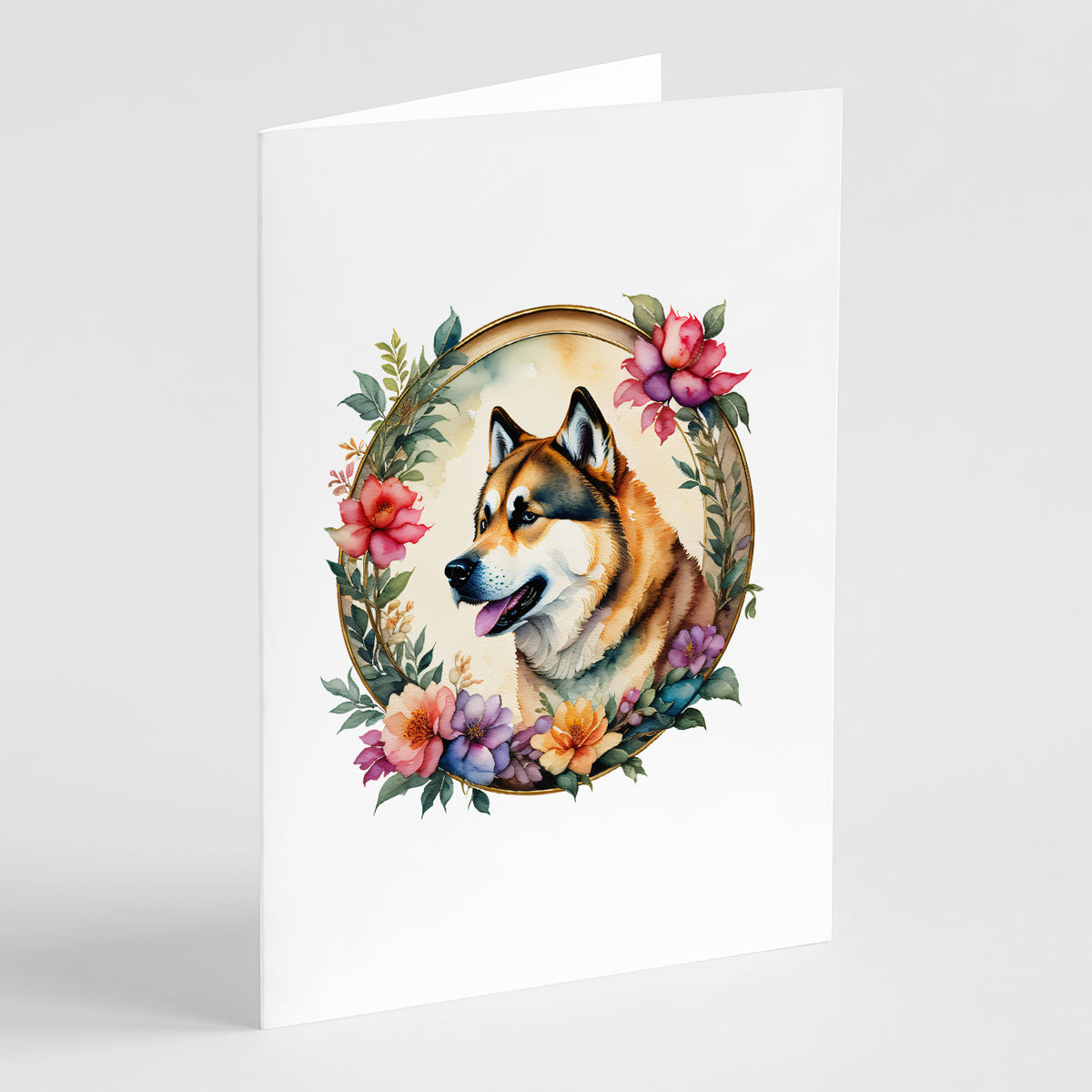 Buy this Akita and Flowers Greeting Cards and Envelopes Pack of 8