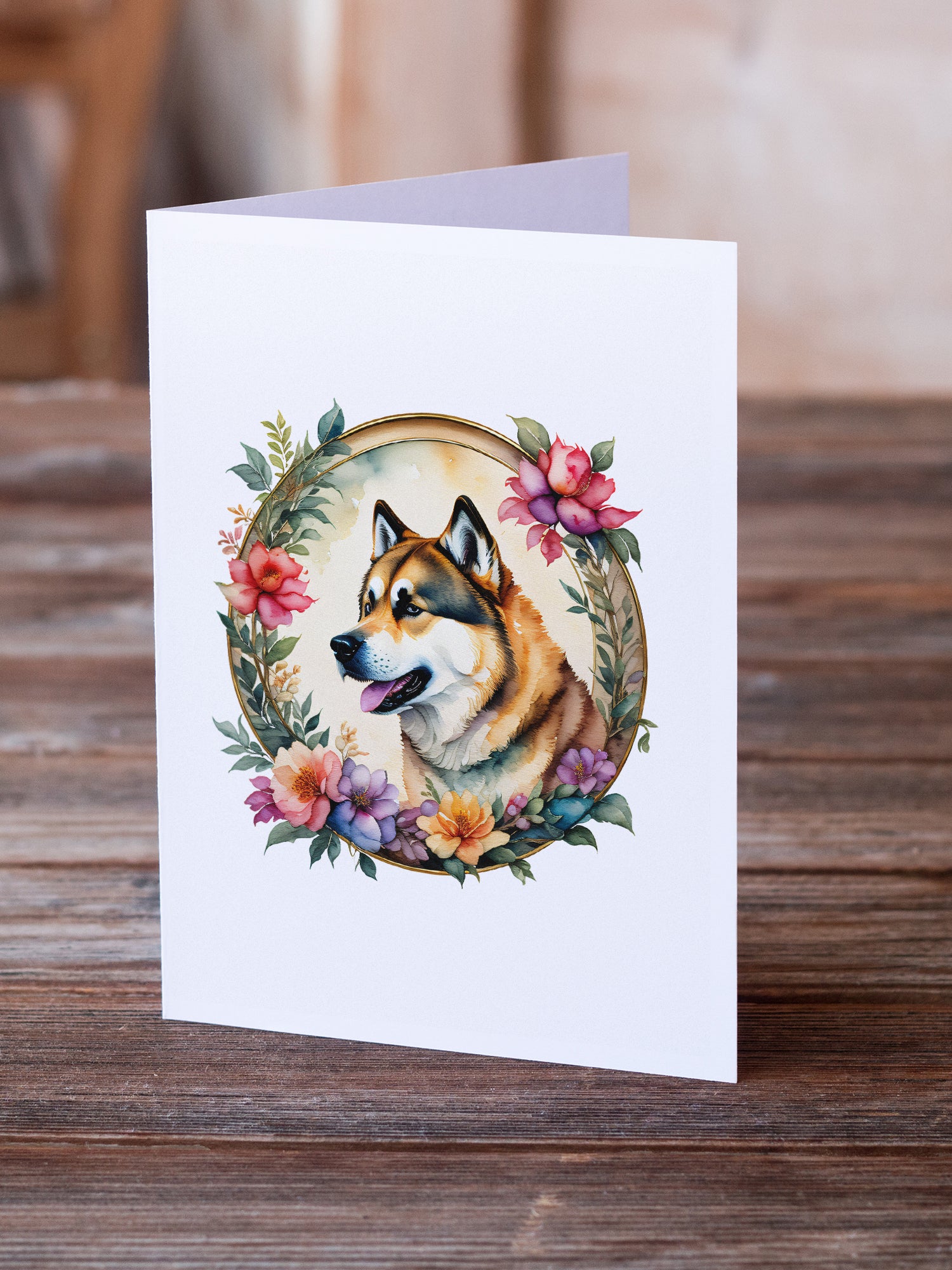 Buy this Akita and Flowers Greeting Cards and Envelopes Pack of 8