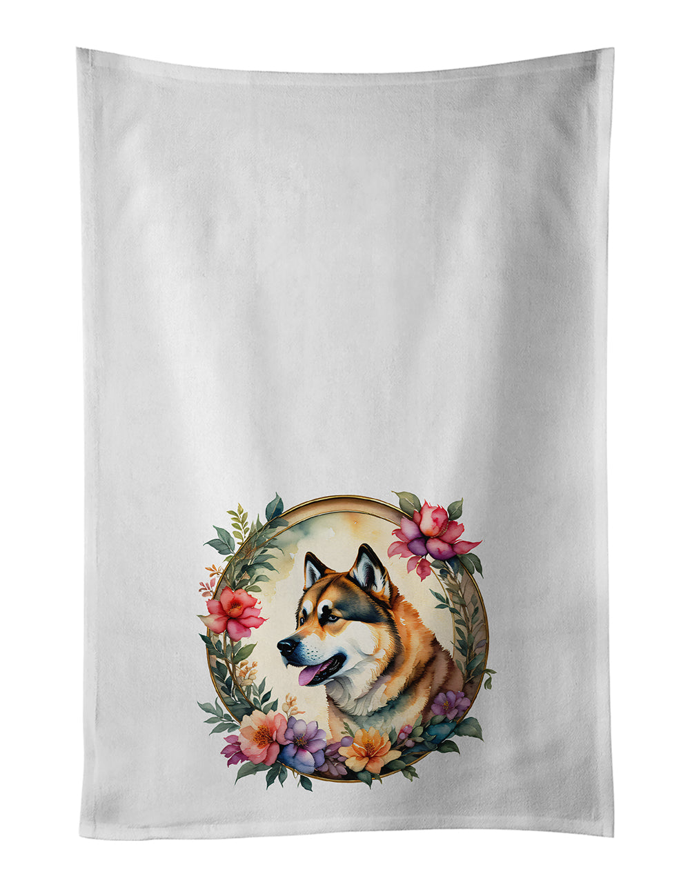 Buy this Akita and Flowers Kitchen Towel Set of 2