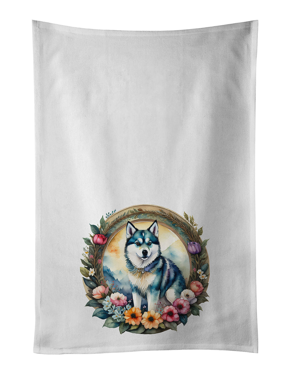 Buy this Alaskan Klee Kai and Flowers Kitchen Towel Set of 2