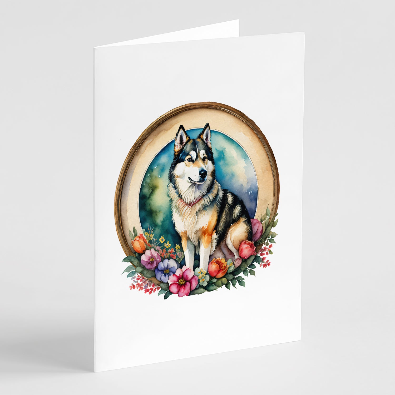 Buy this Alaskan Malamute and Flowers Greeting Cards and Envelopes Pack of 8
