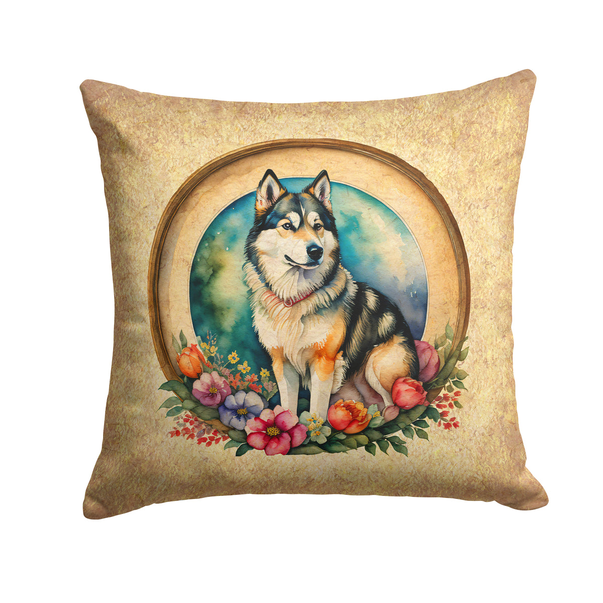 Buy this Alaskan Malamute and Flowers Fabric Decorative Pillow